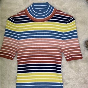 Forever 21 Mock Neck Multicolored Short Sleeve Tee